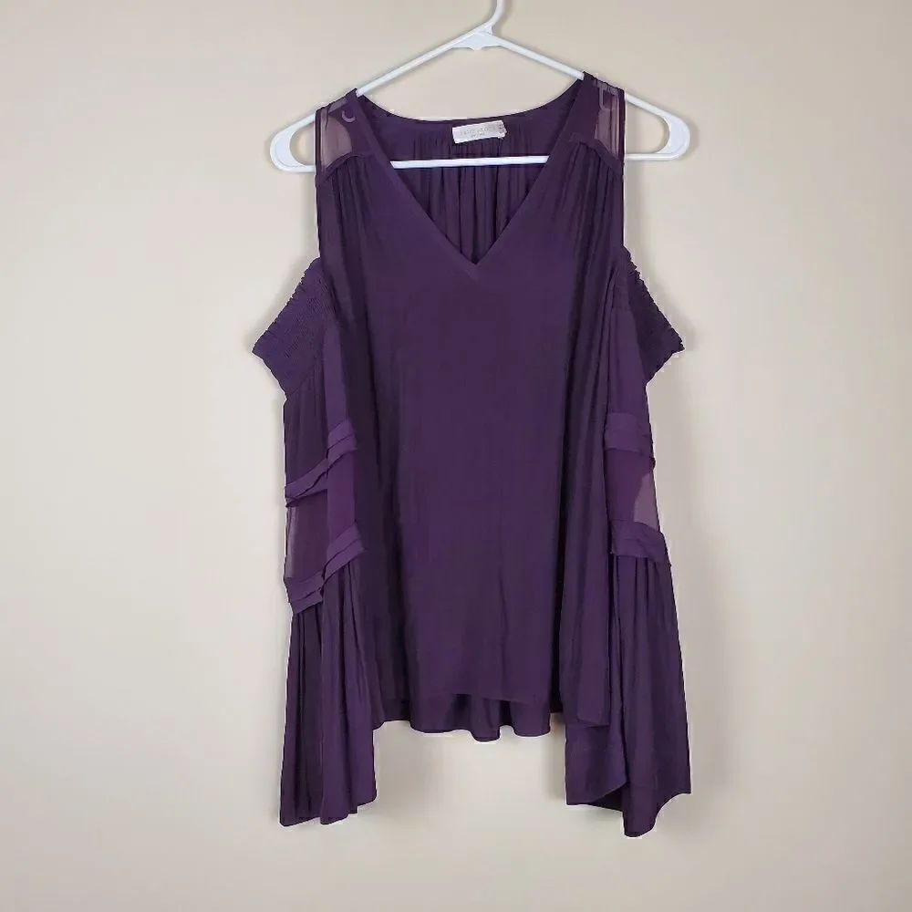 Ramy Brook Purple Faretta Vneck Cold Shoulder Blouse Size Small